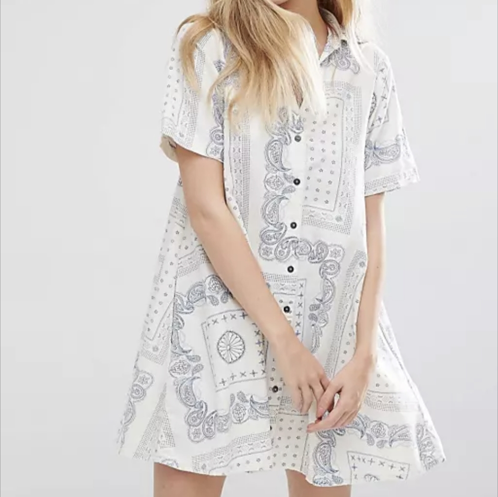 Current / Elliott blue paisley mini dress (Rolled Sleeve Bandana Print)